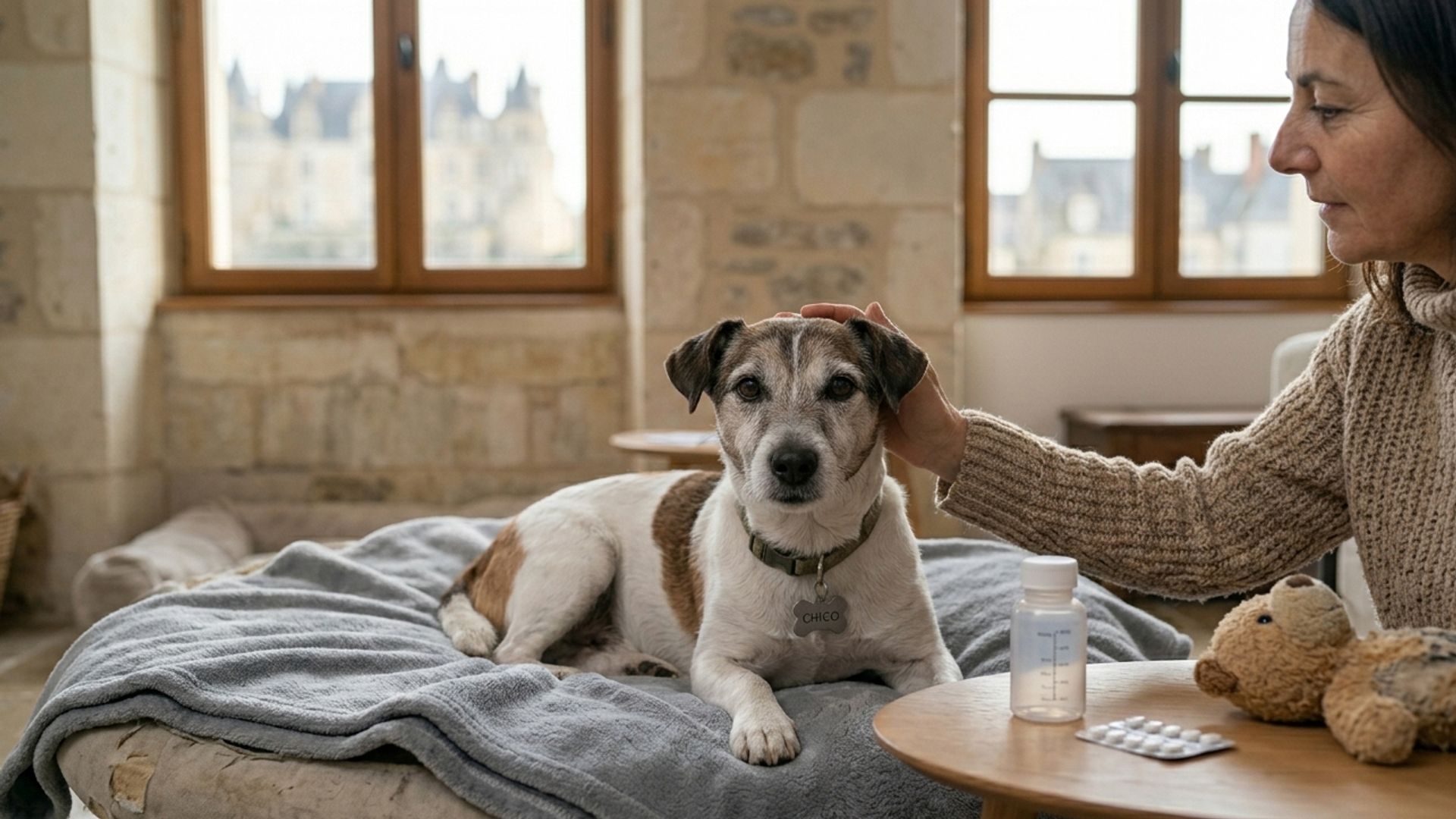 Chien sur couverture