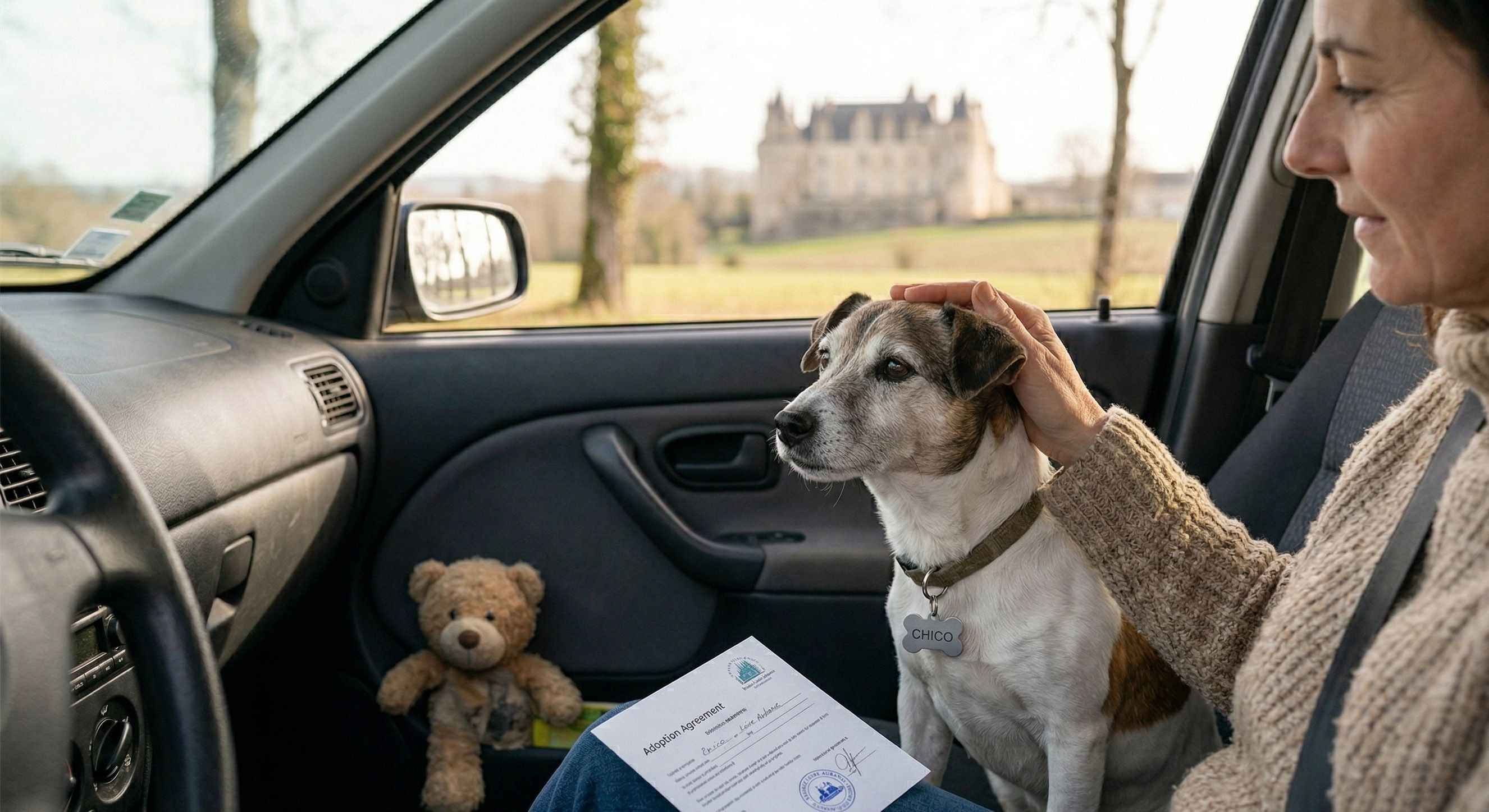chien adopté dans une voiture