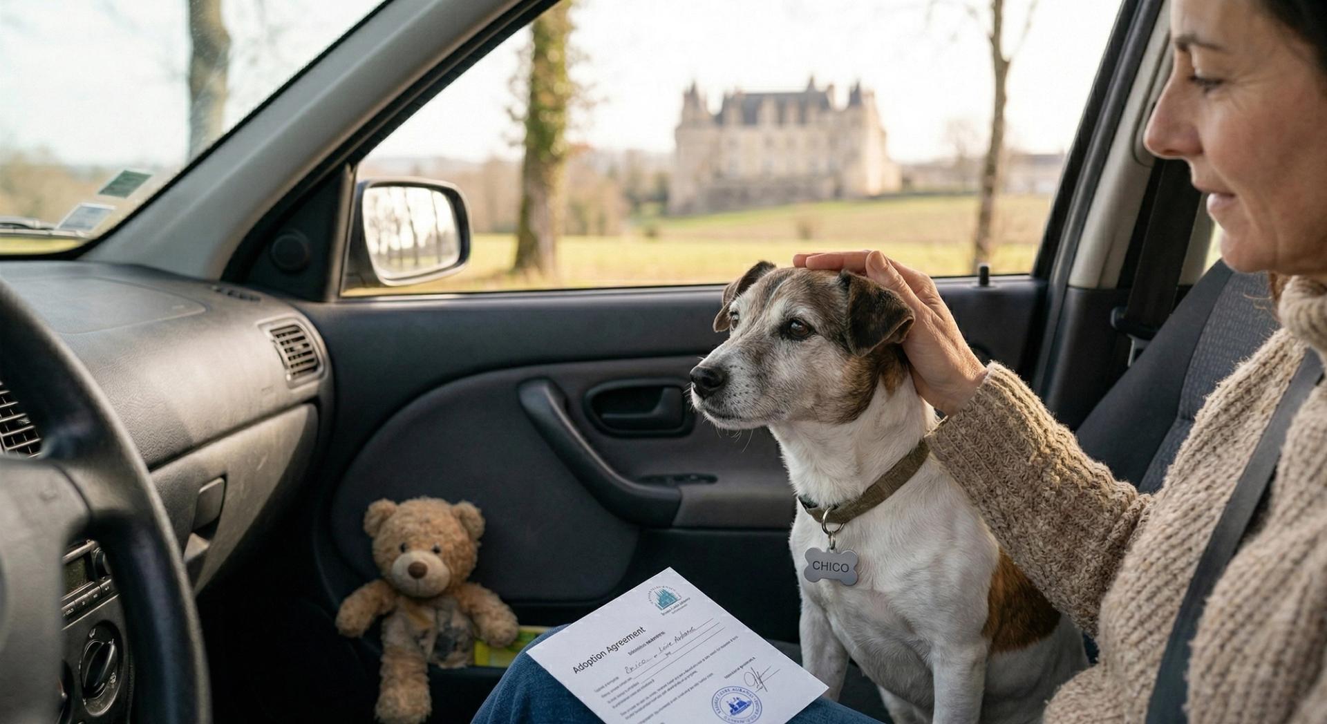 chien adopté dans une voiture