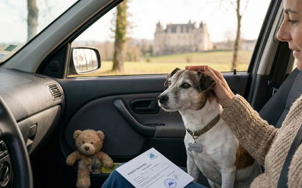 chien adopté dans une voiture