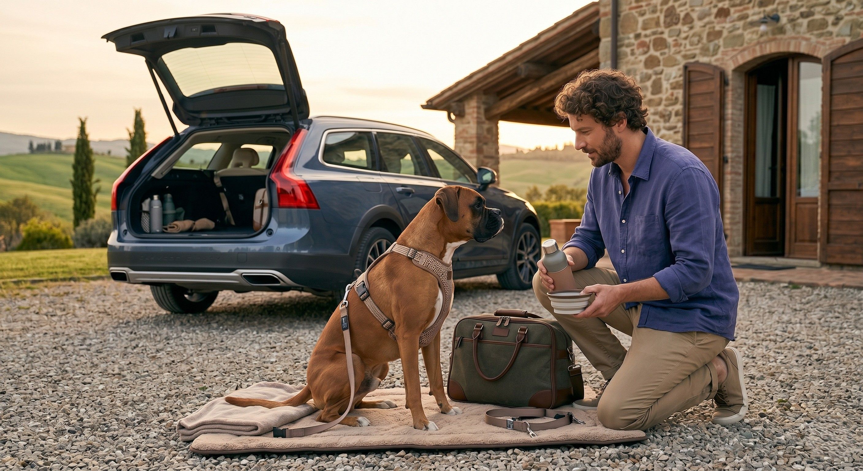 Maître voyageant en voiture avec son chien