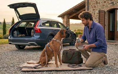 Maître voyageant en voiture avec son chien