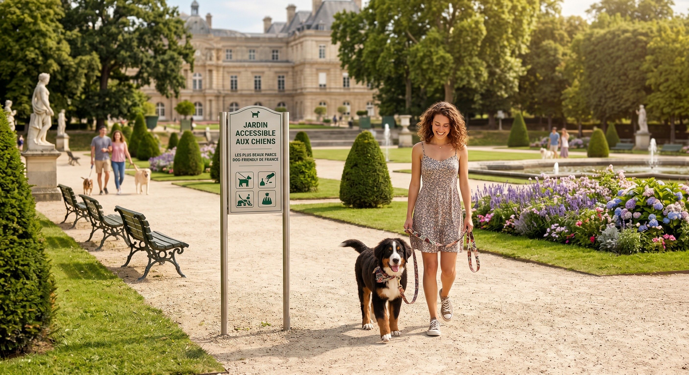 Chien et sa maitresse dans un parc
