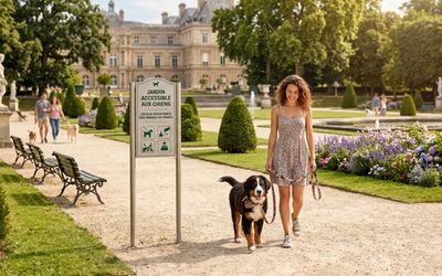Chien et sa maitresse dans un parc