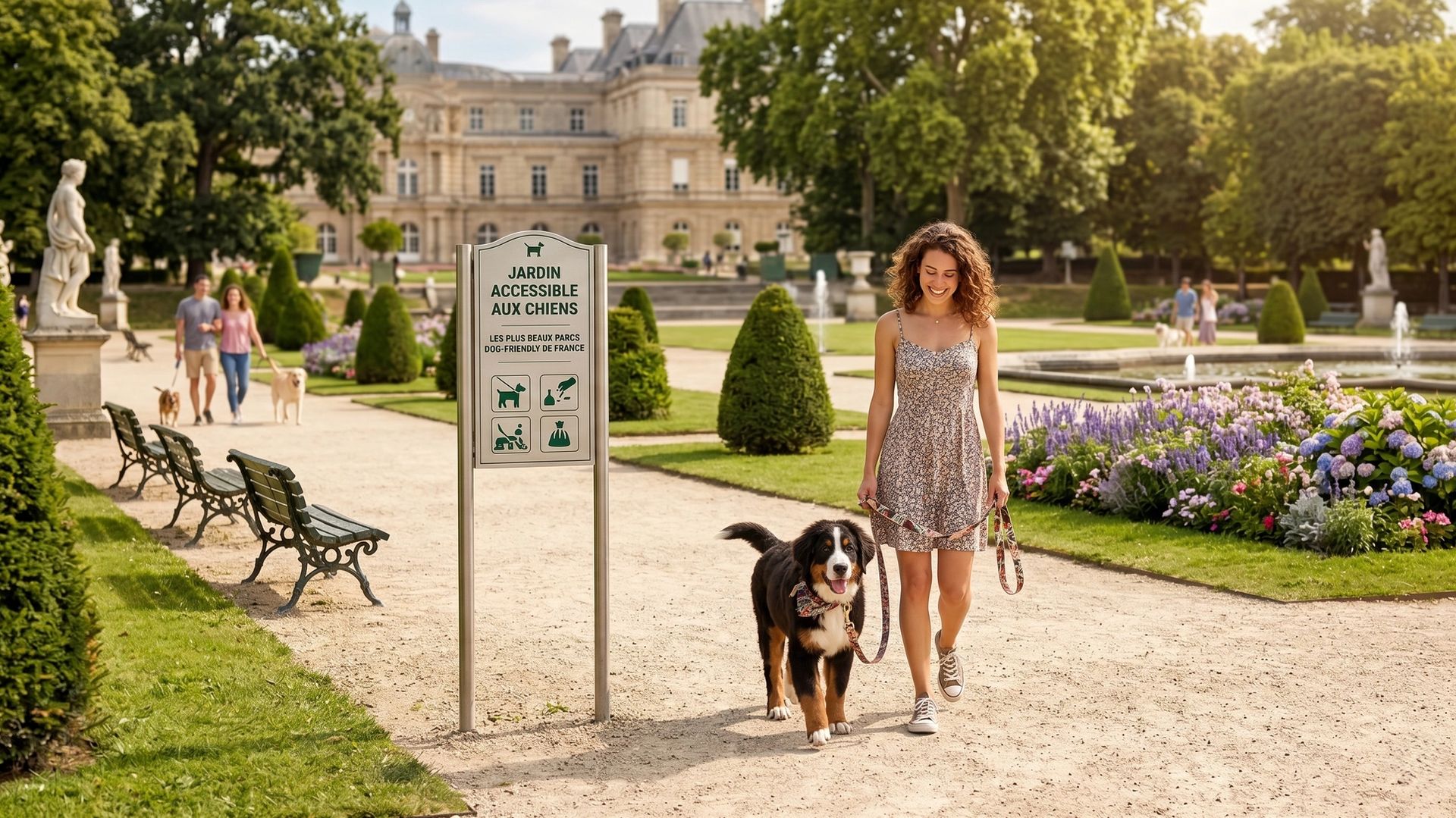 Chien et sa maitresse dans un parc