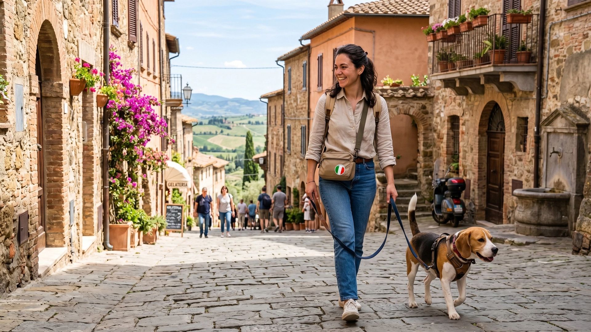 Maîtresse voyageant avec son chien en Italie