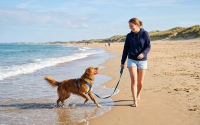 Chien et son maître sur une plage de Vendée