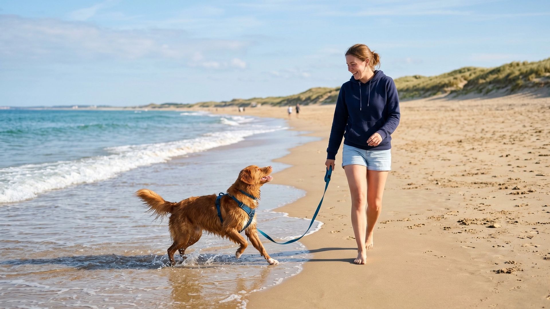 Chien et son maître sur une plage de Vendée