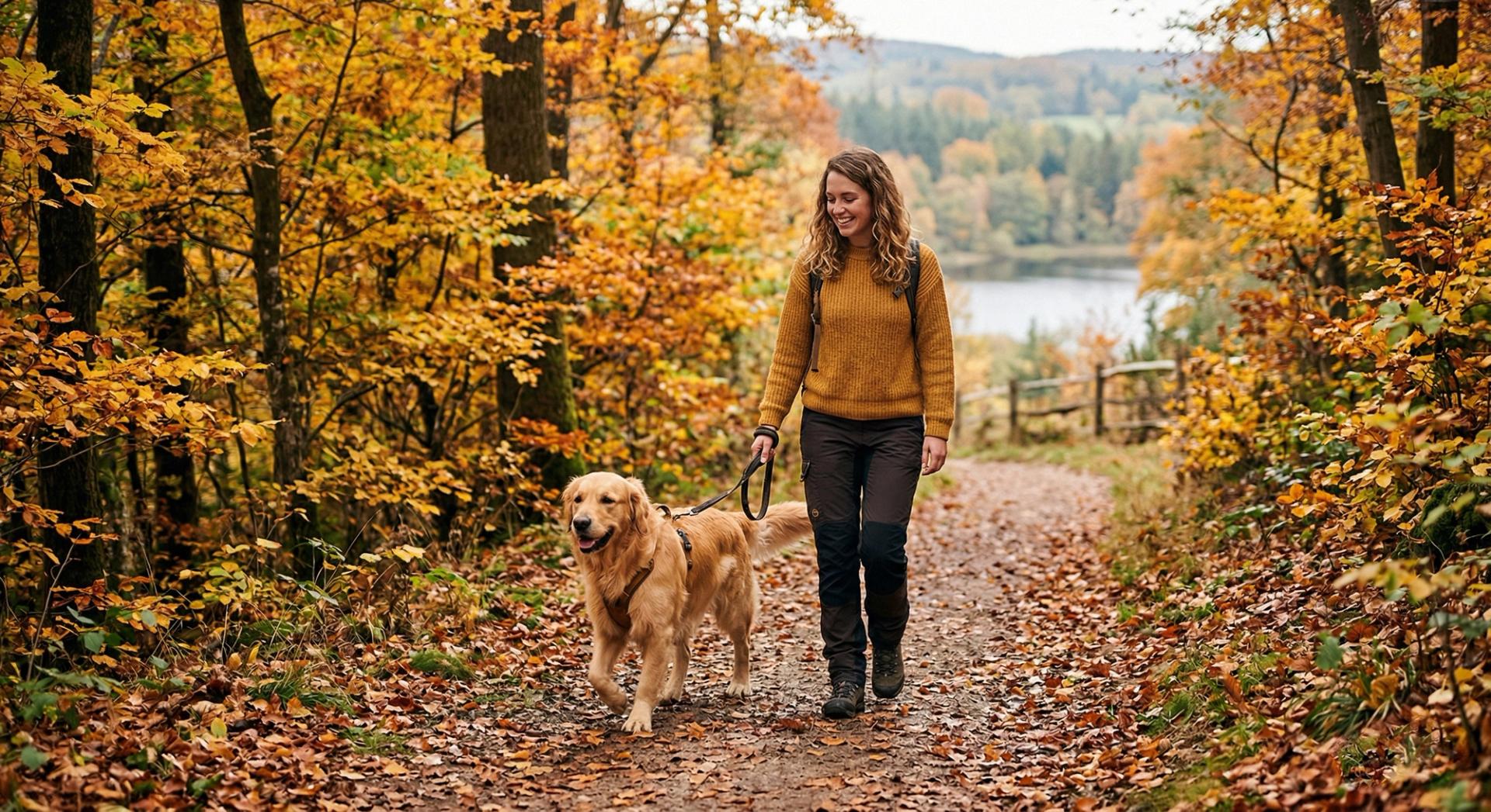 Chien profitant de l'automne en forêt