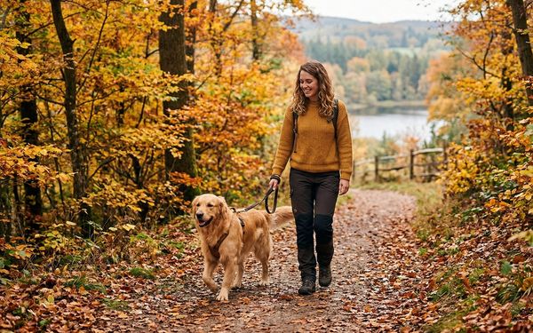 Chien profitant de l'automne en forêt