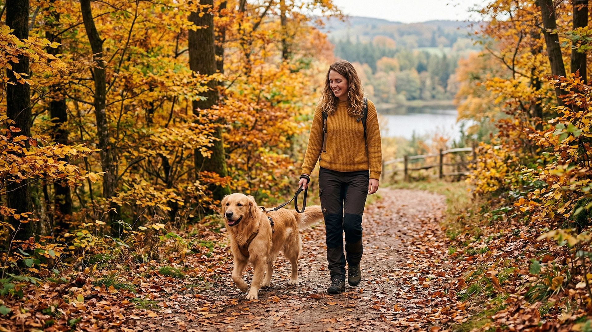 Chien profitant de l'automne en forêt