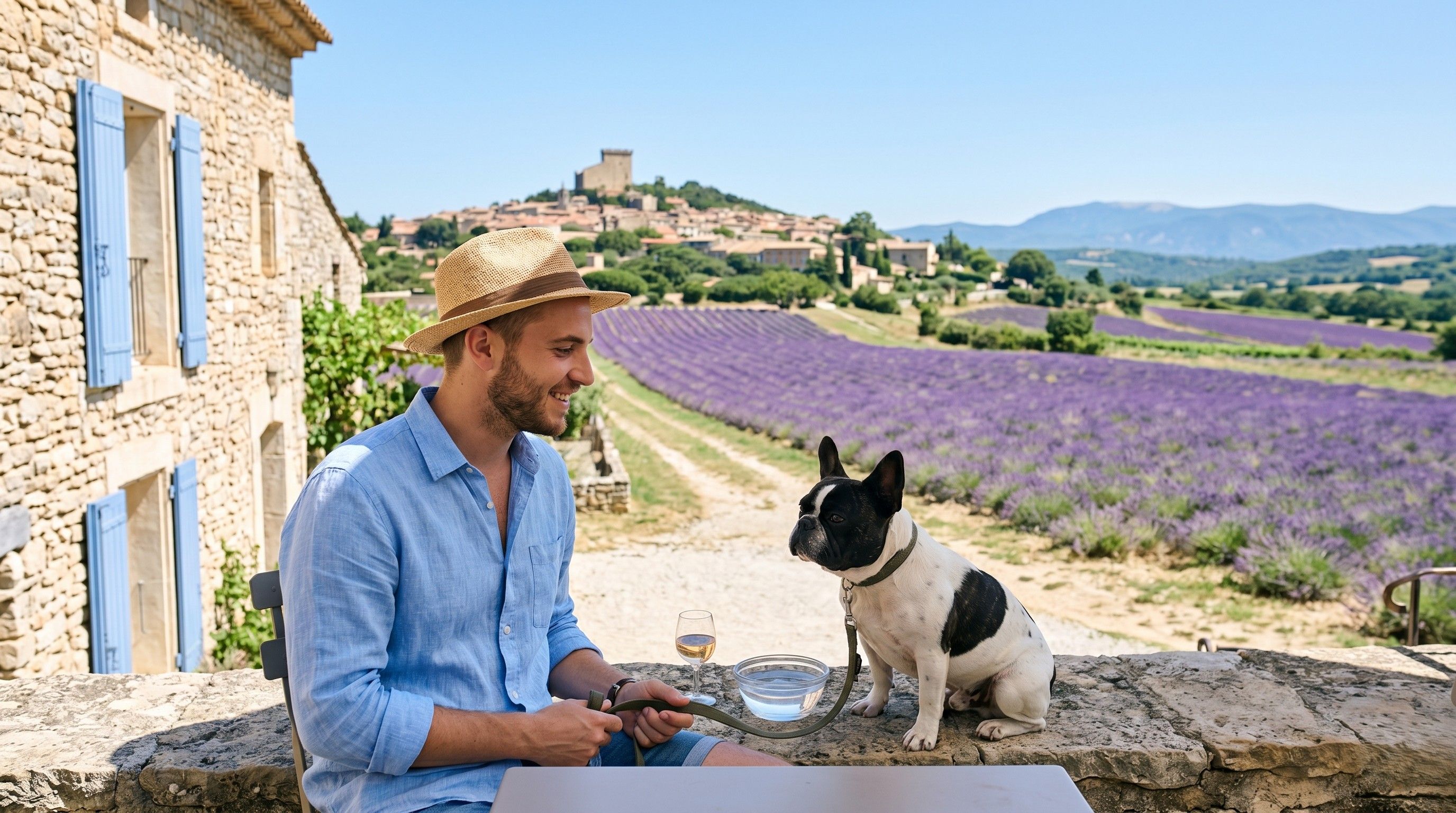 Chien et son maître en Vacances en Provence