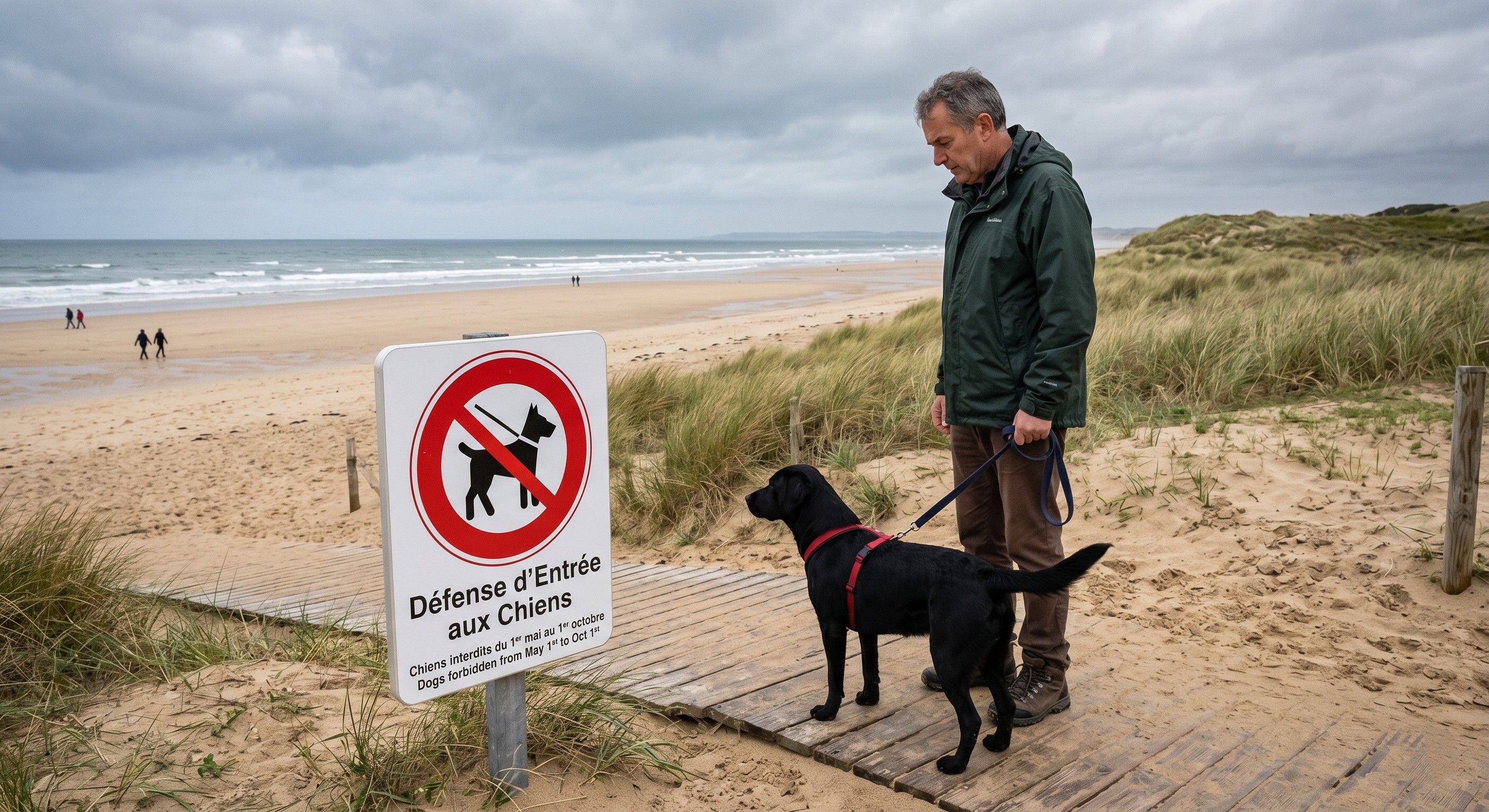 Chien à l'entrée d'une plage interdite