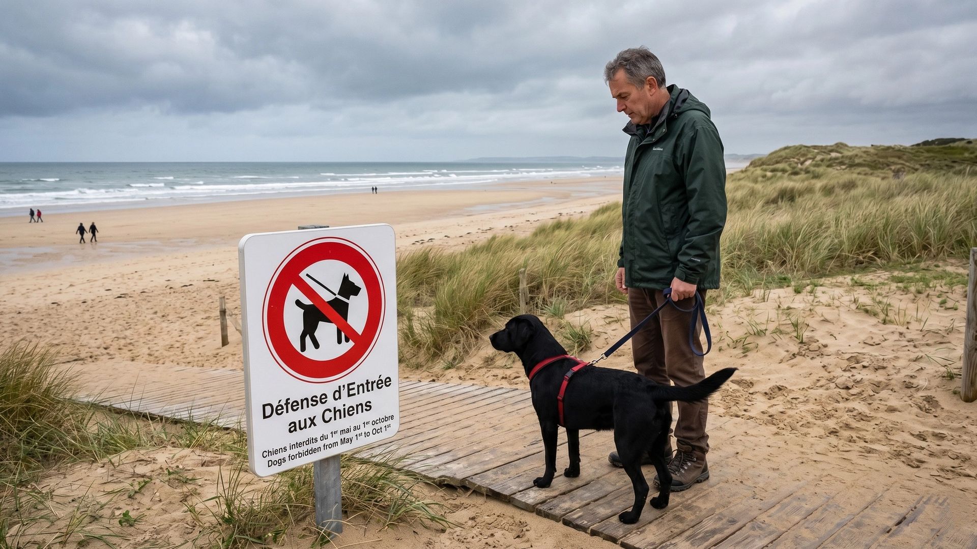 Chien à l'entrée d'une plage interdite