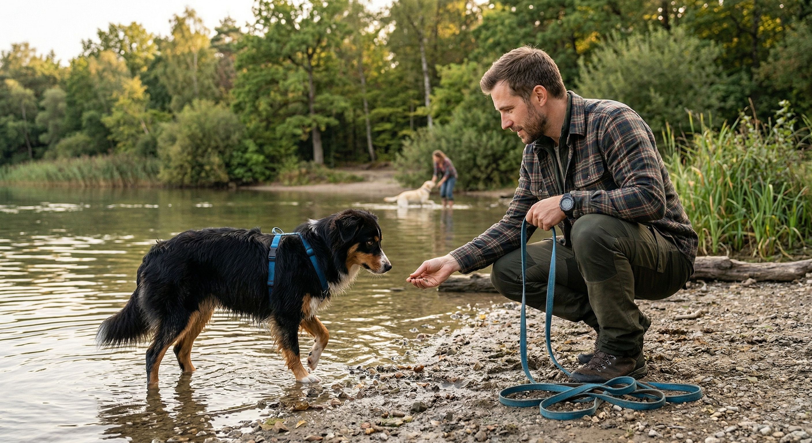 Chien à coté d'un cours d'eau