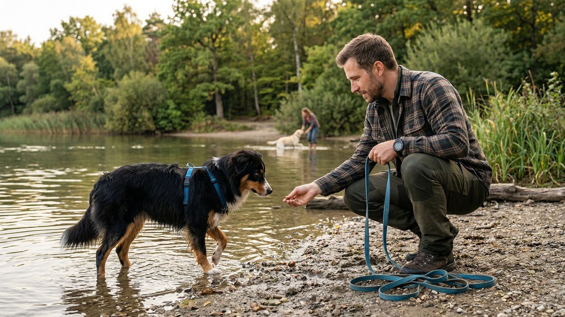 Chien à coté d'un cours d'eau