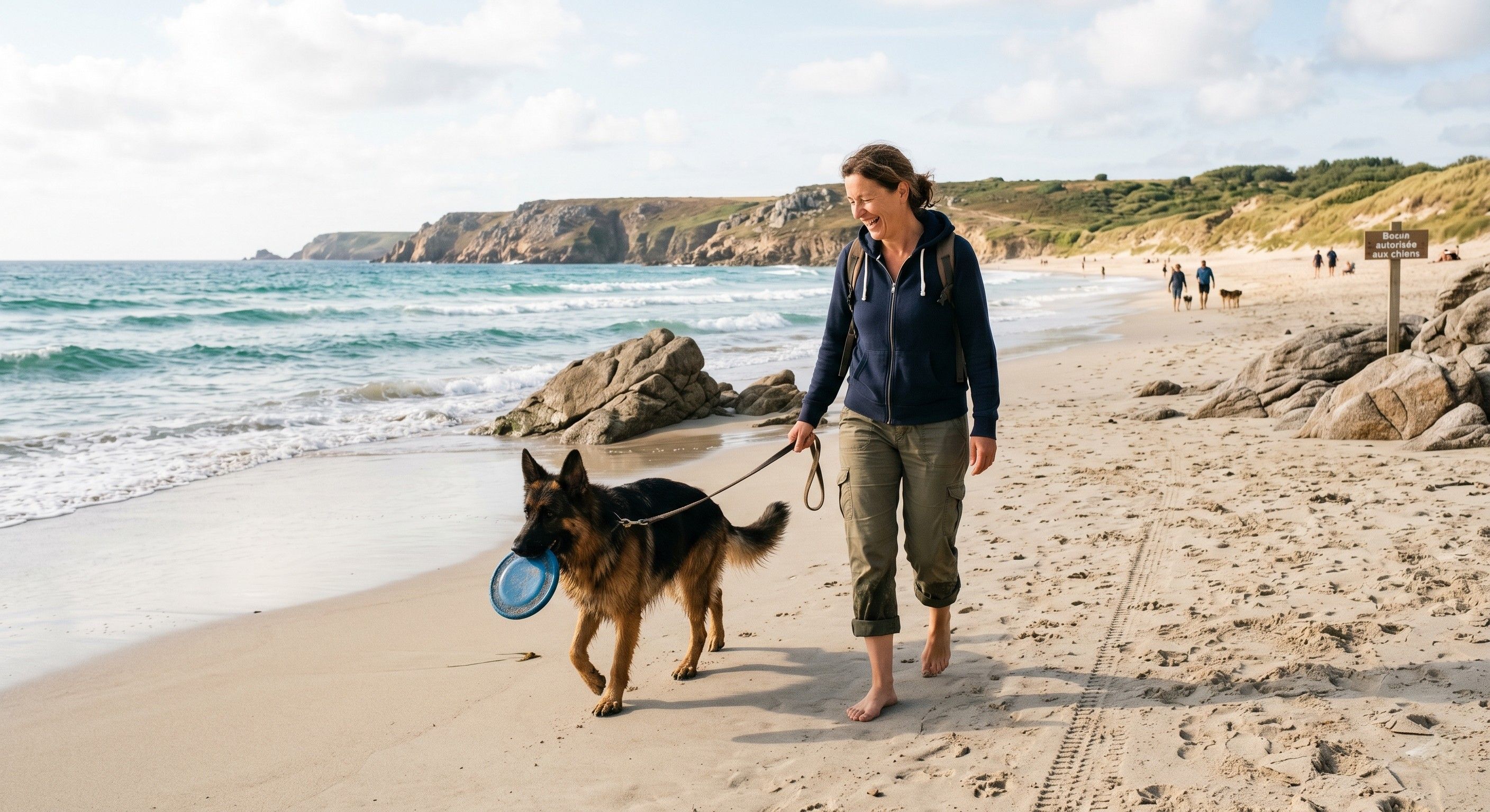 Chien et son maître sur une plage en France