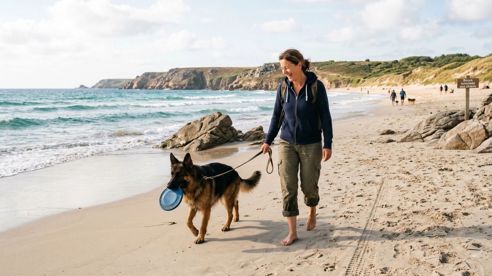 Chien et son maître sur une plage en France