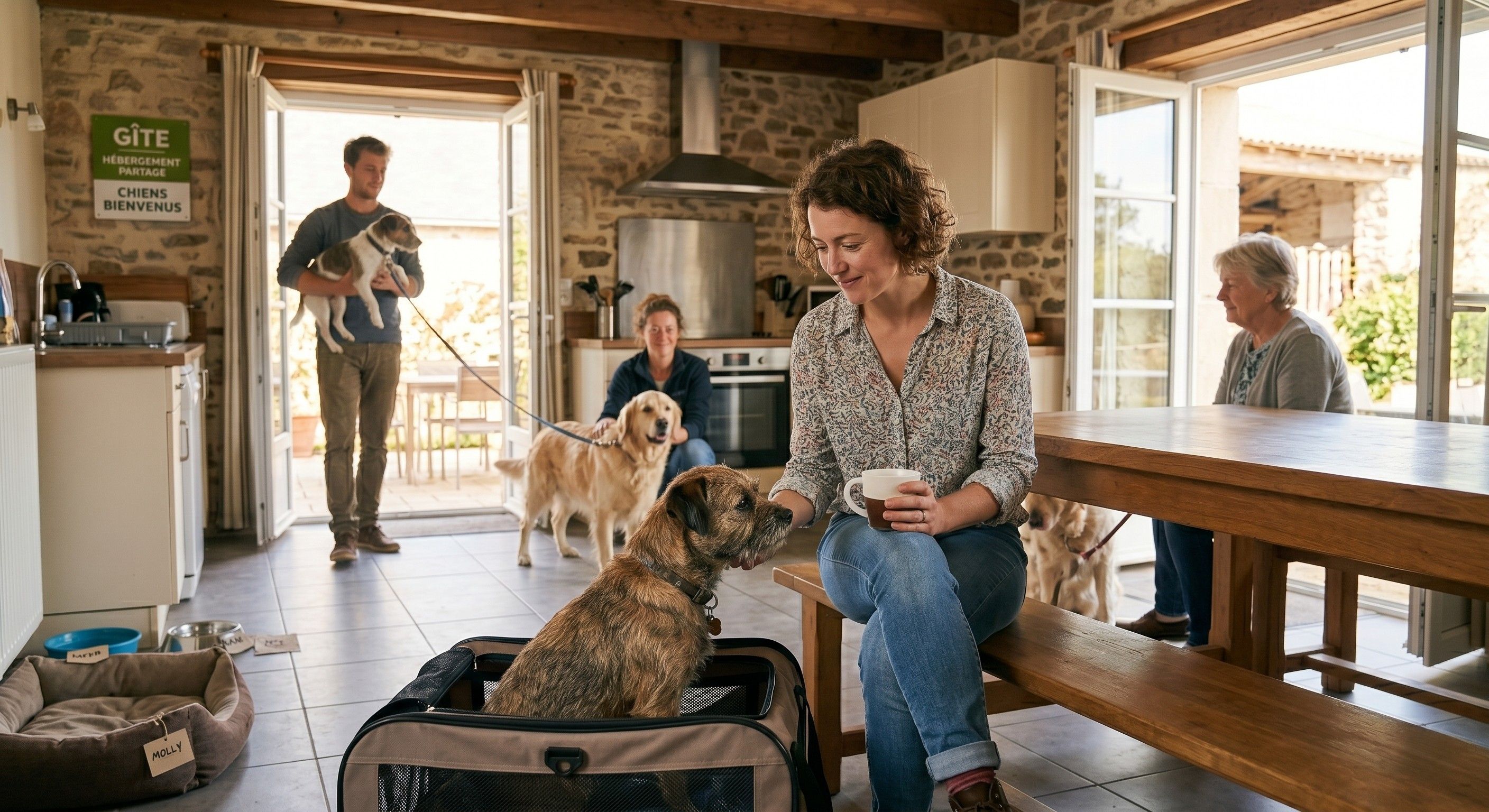 3 chiens dans une maison