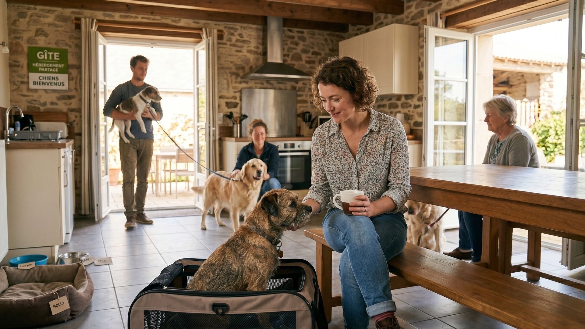 3 chiens dans une maison