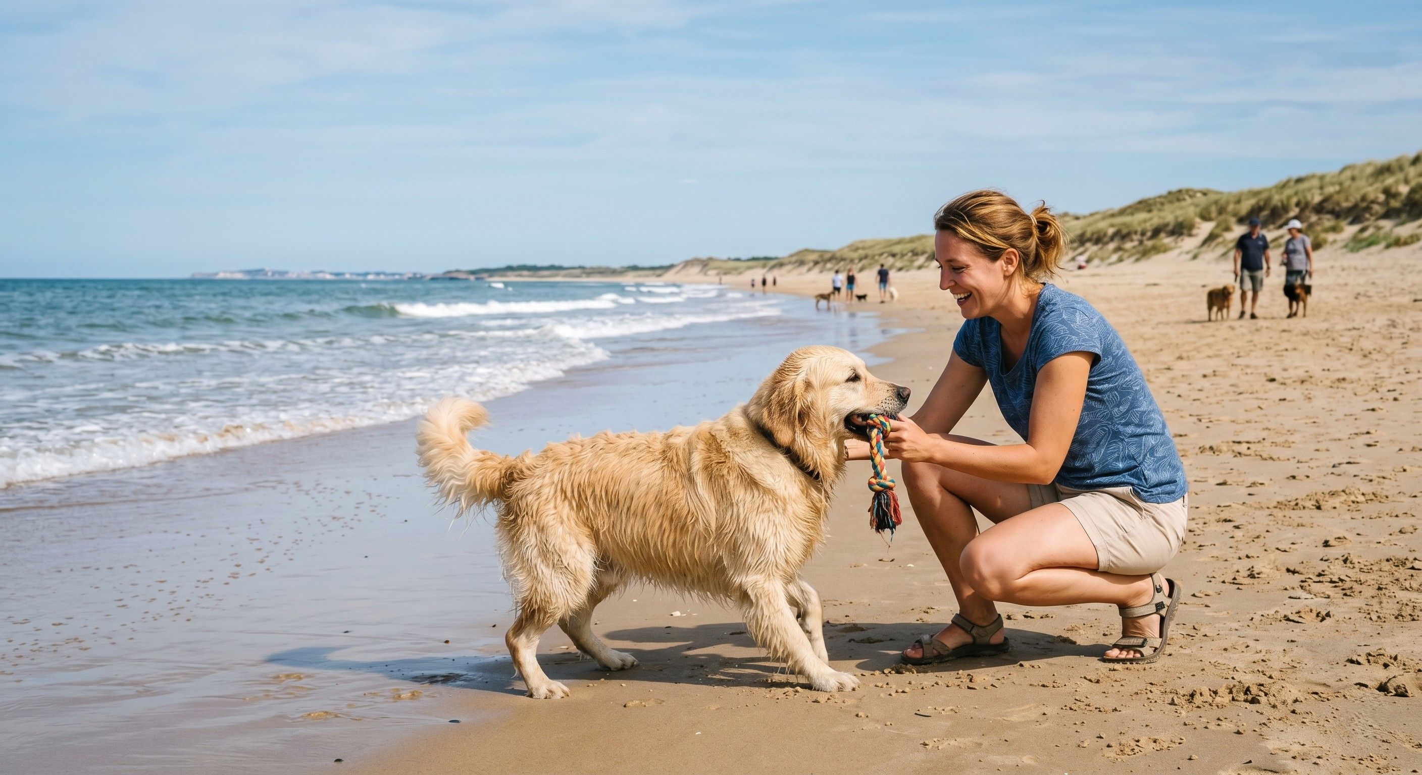 Chien et son maître sur une plage de Charente-Maritime