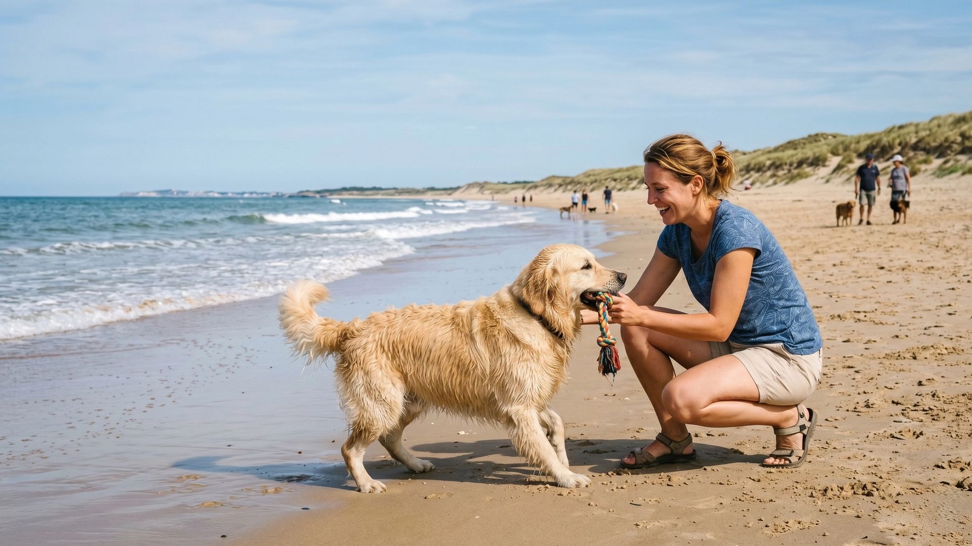 Chien et son maître sur une plage de Charente-Maritime