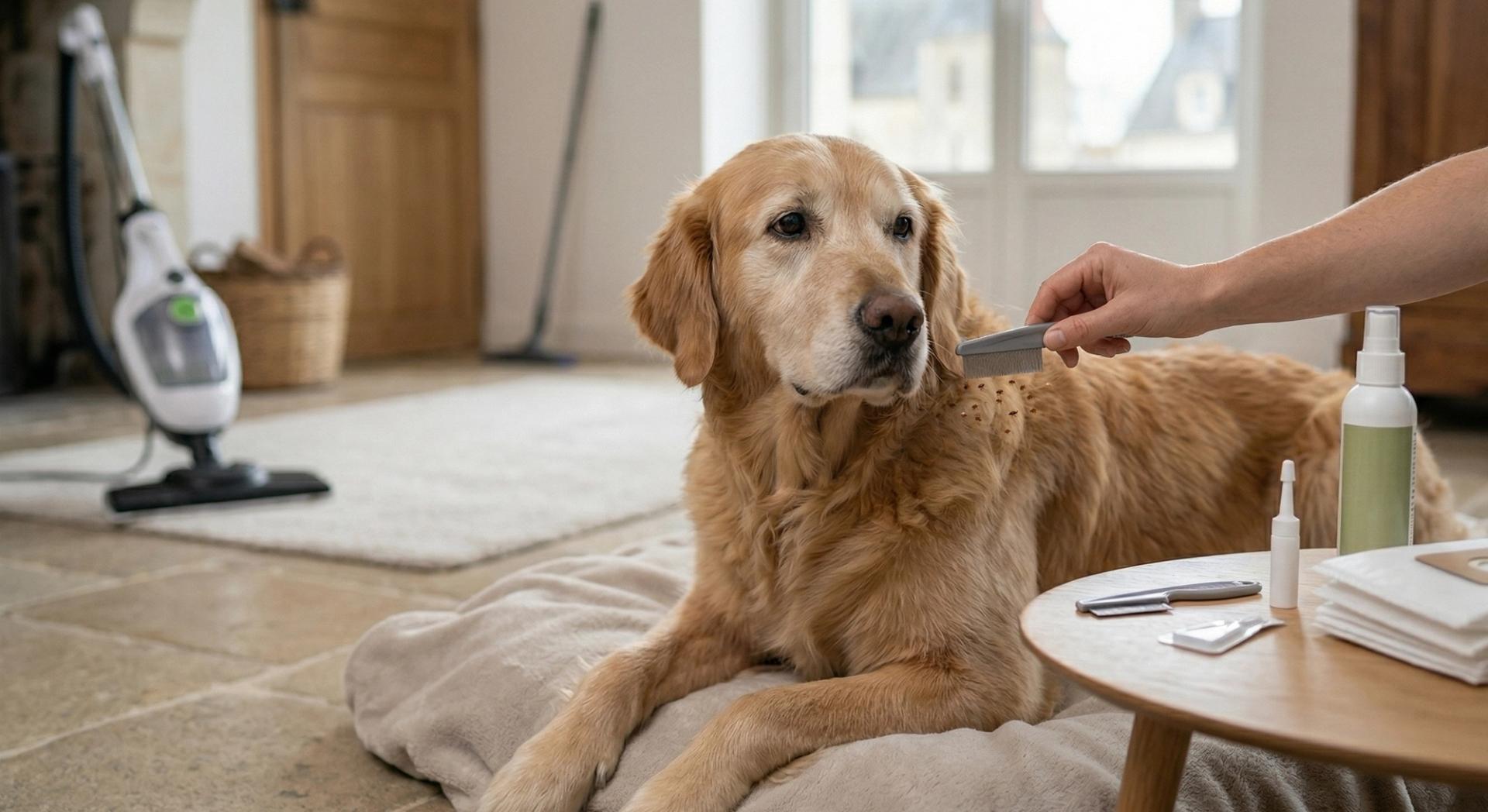 chien se faisant retirer des puces