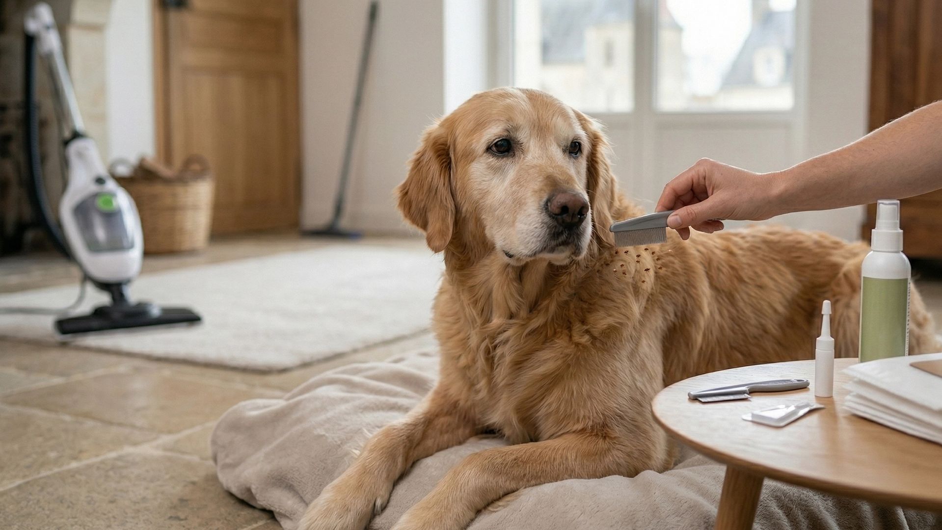 chien se faisant retirer des puces