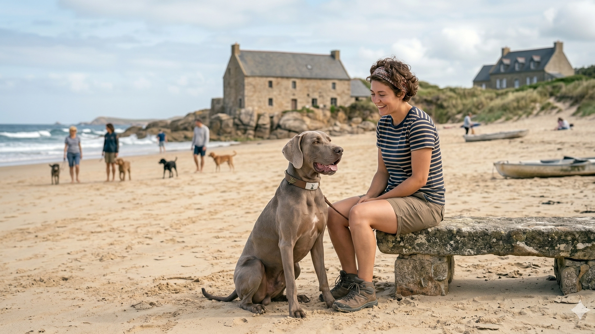 Maîtresse et son chien sur une plage d'Occitanie