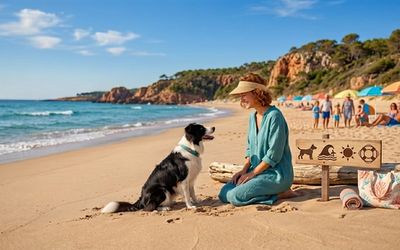 Chien et son maître sur une plage de l'Hérault