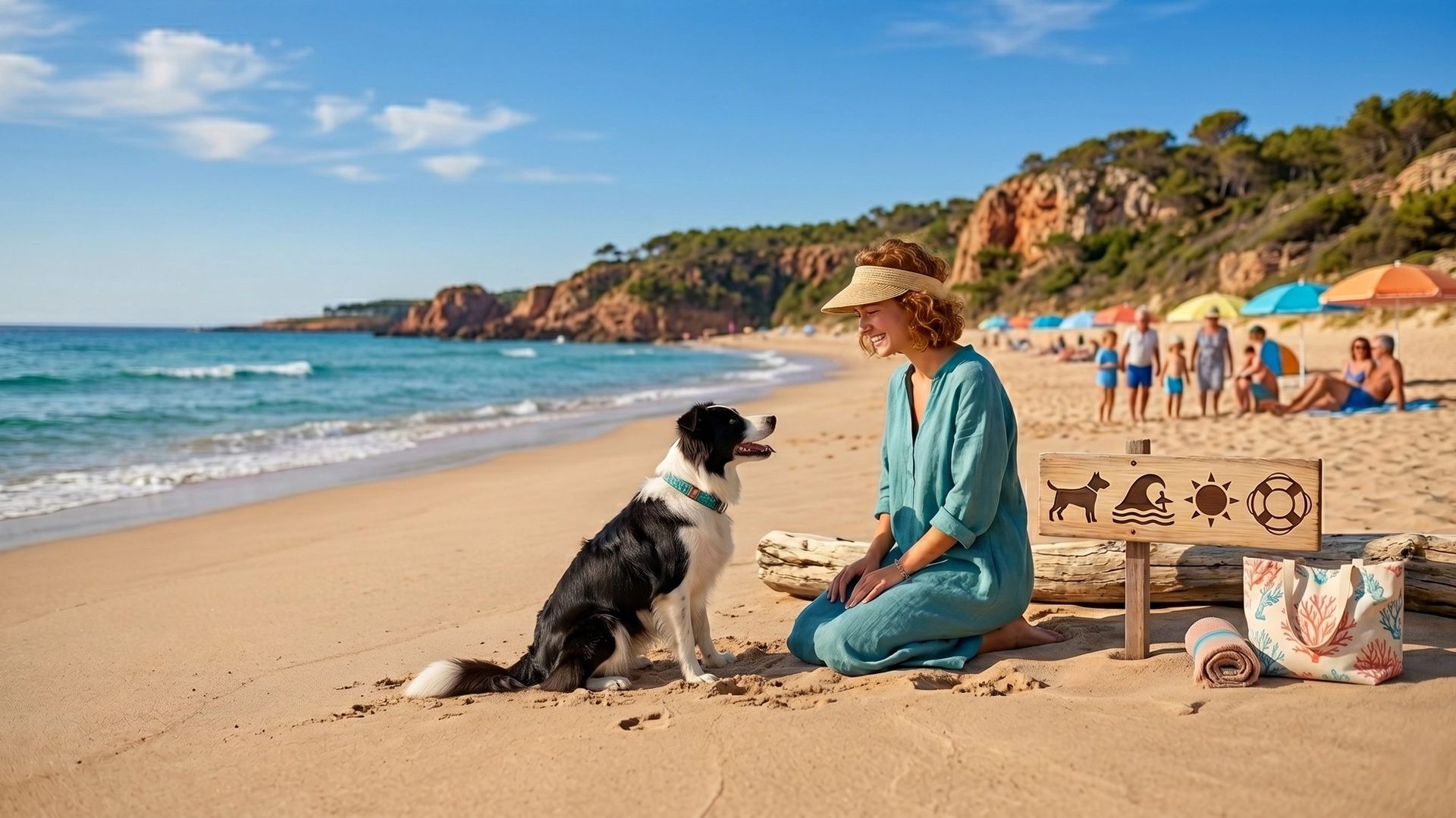 Chien et son maître sur une plage de l'Hérault