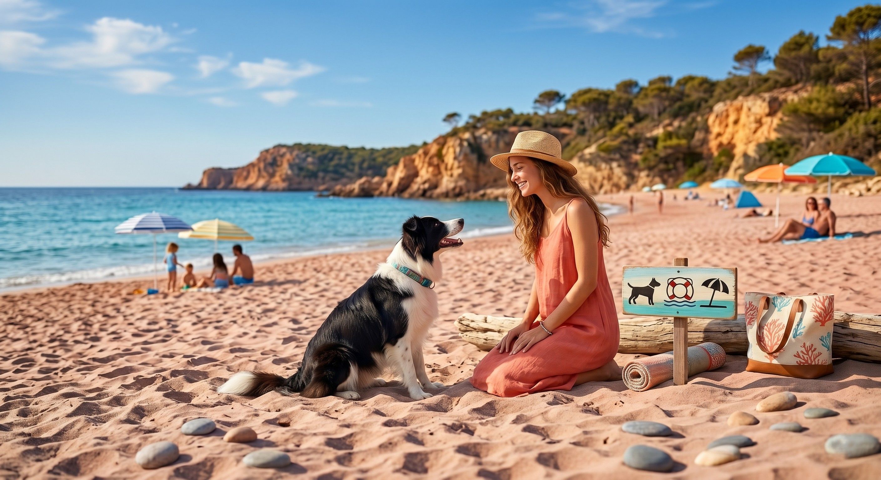 Chien et son maître sur une plage de PACA et du Var
