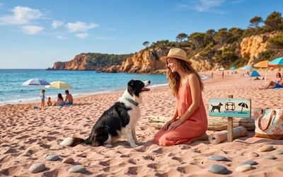 Chien et son maître sur une plage de PACA et du Var