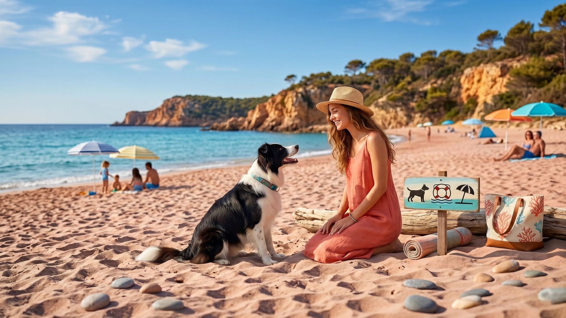 Chien et son maître sur une plage de PACA et du Var