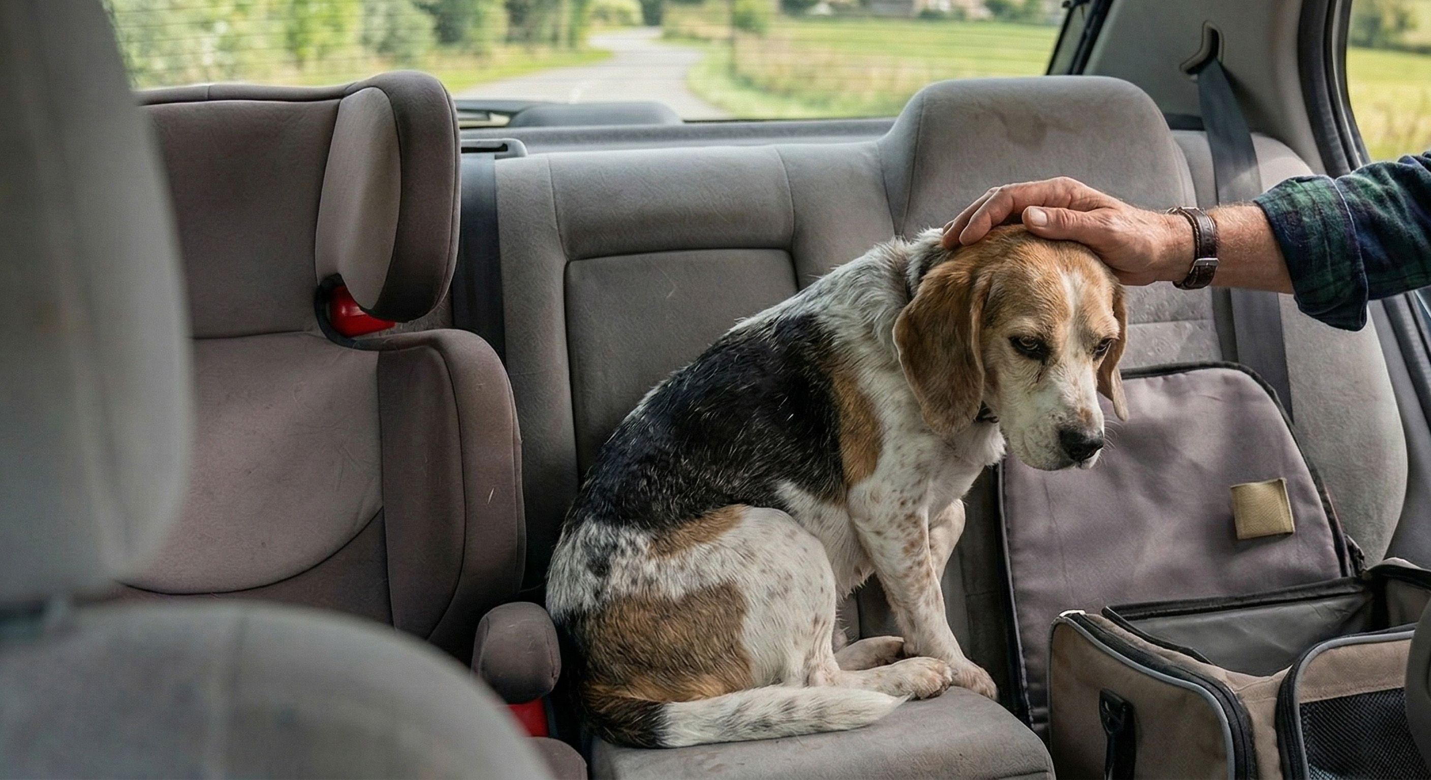 Chien malade en voiture
