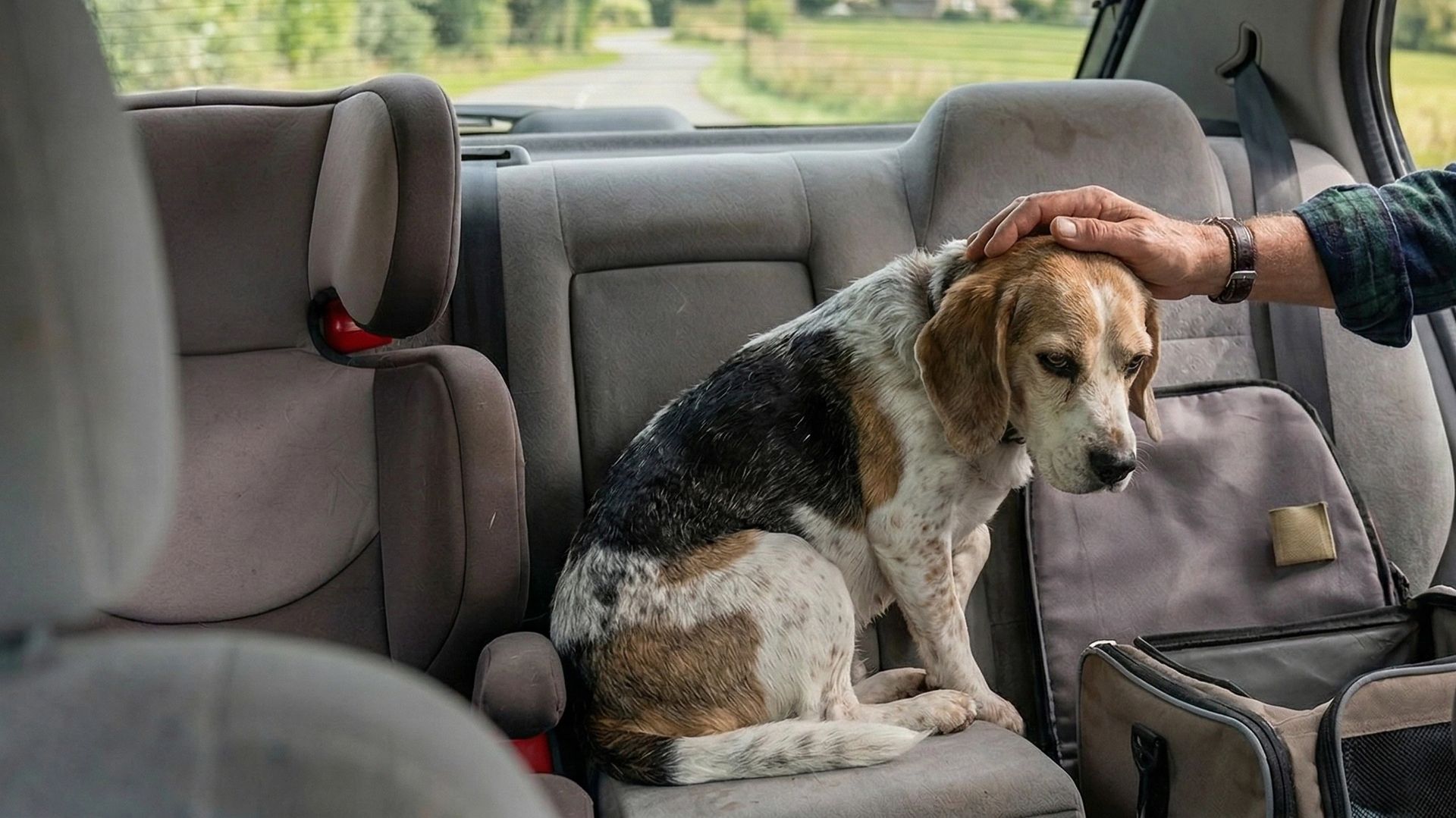 Chien malade en voiture
