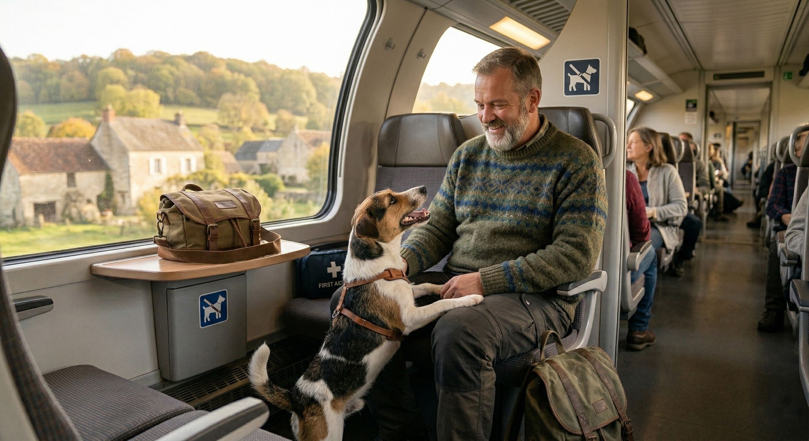 Chien dans un train