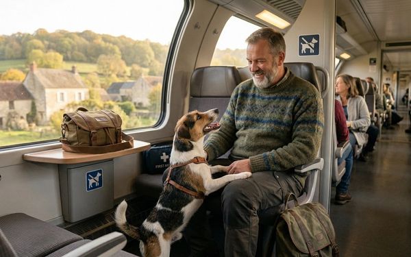 Chien dans un train