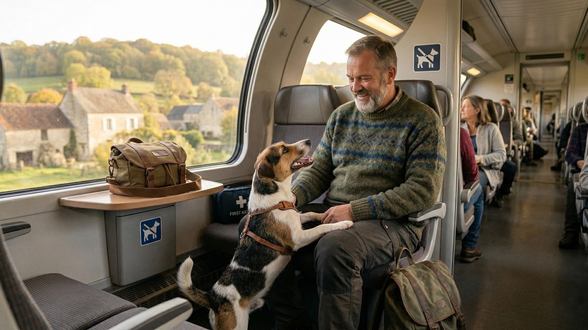 Chien dans un train