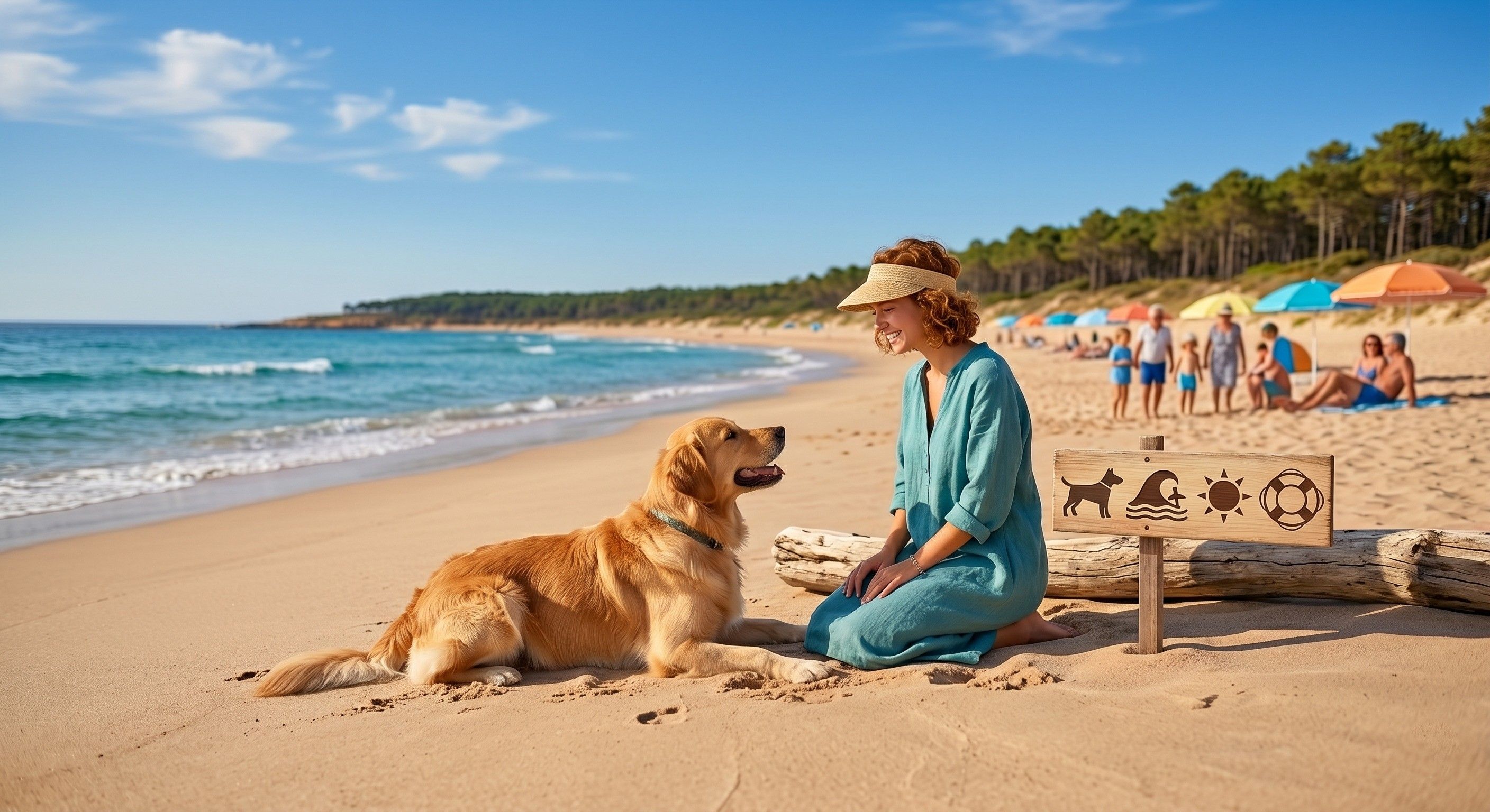 Chien et son maître sur une plage des Landes
