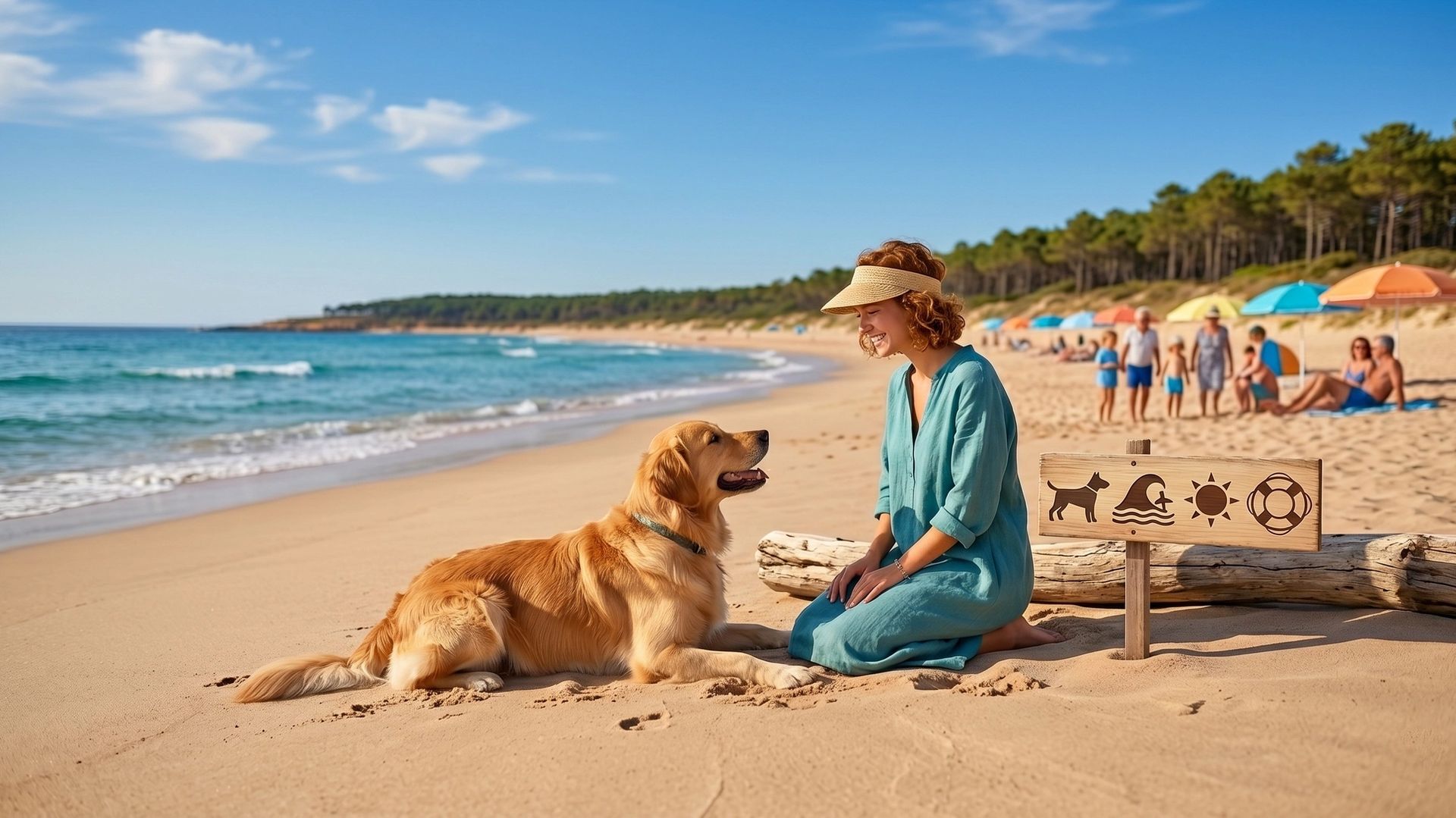 Chien et son maître sur une plage des Landes