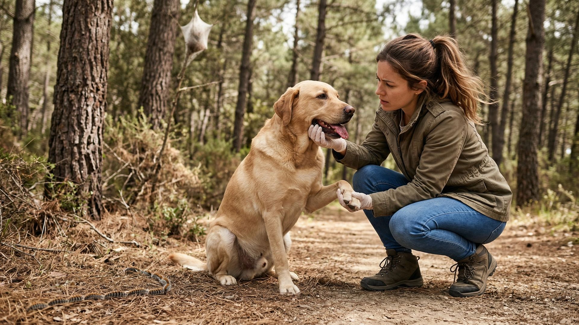 Chien assis dans la forêt
