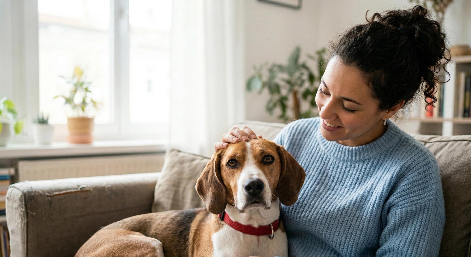 Chien et sa maitresse sur un canapé