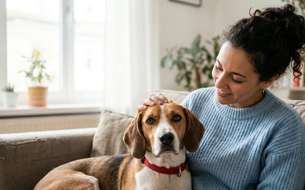 Chien et sa maitresse sur un canapé