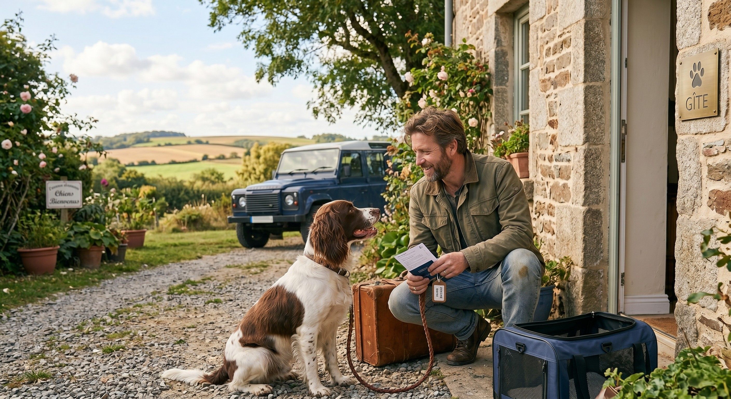 Chien à l'entrée d'un gîte