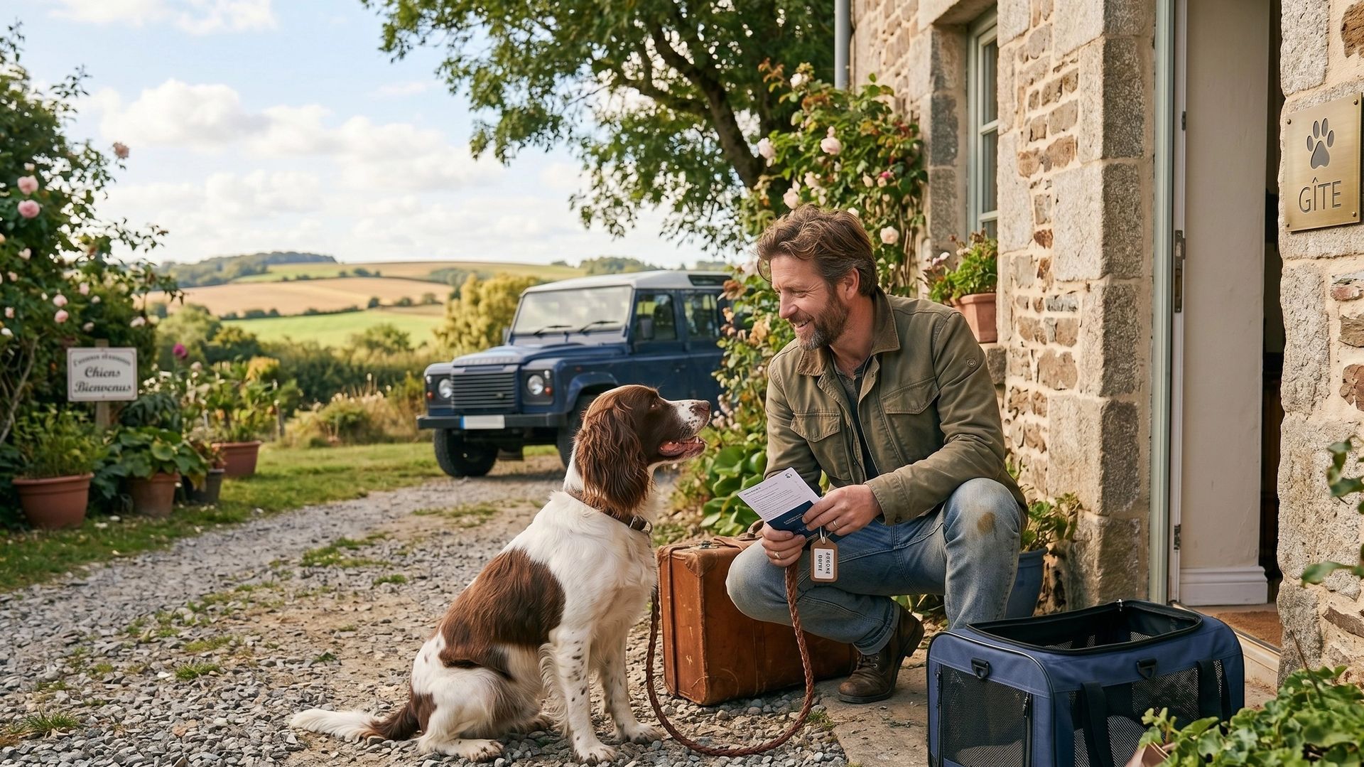 Chien à l'entrée d'un gîte
