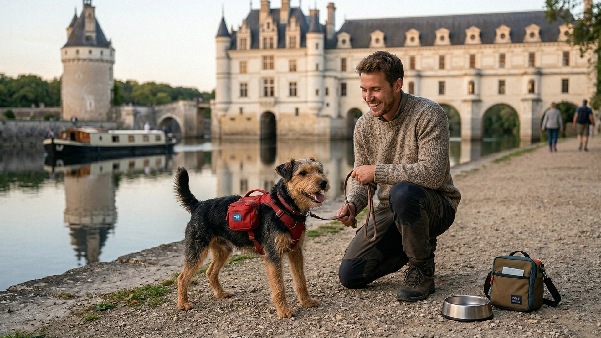 Chien devant un château