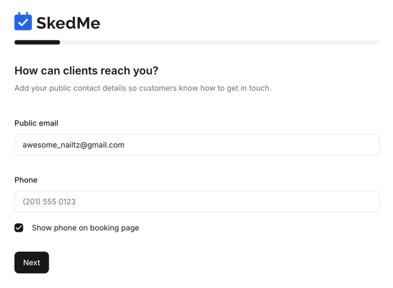 Contact info with checkbox to show/hide phone number