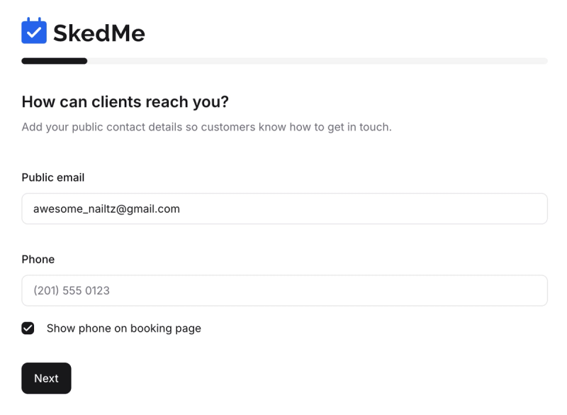 Contact info with checkbox to show/hide phone number