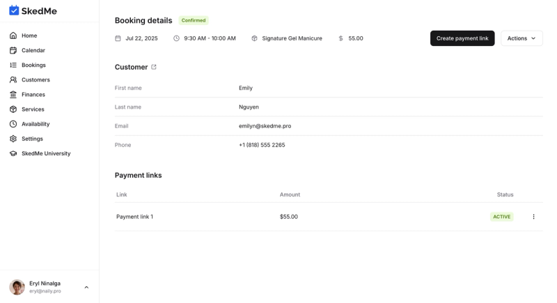 Booking detail page